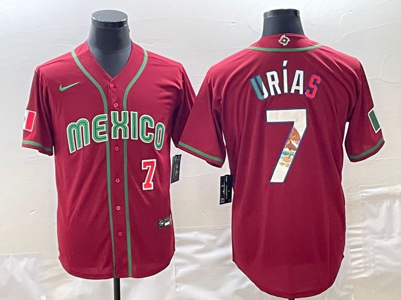 Men 2023 World Cub Mexico 7 Urias Red Nike MLB Jersey18